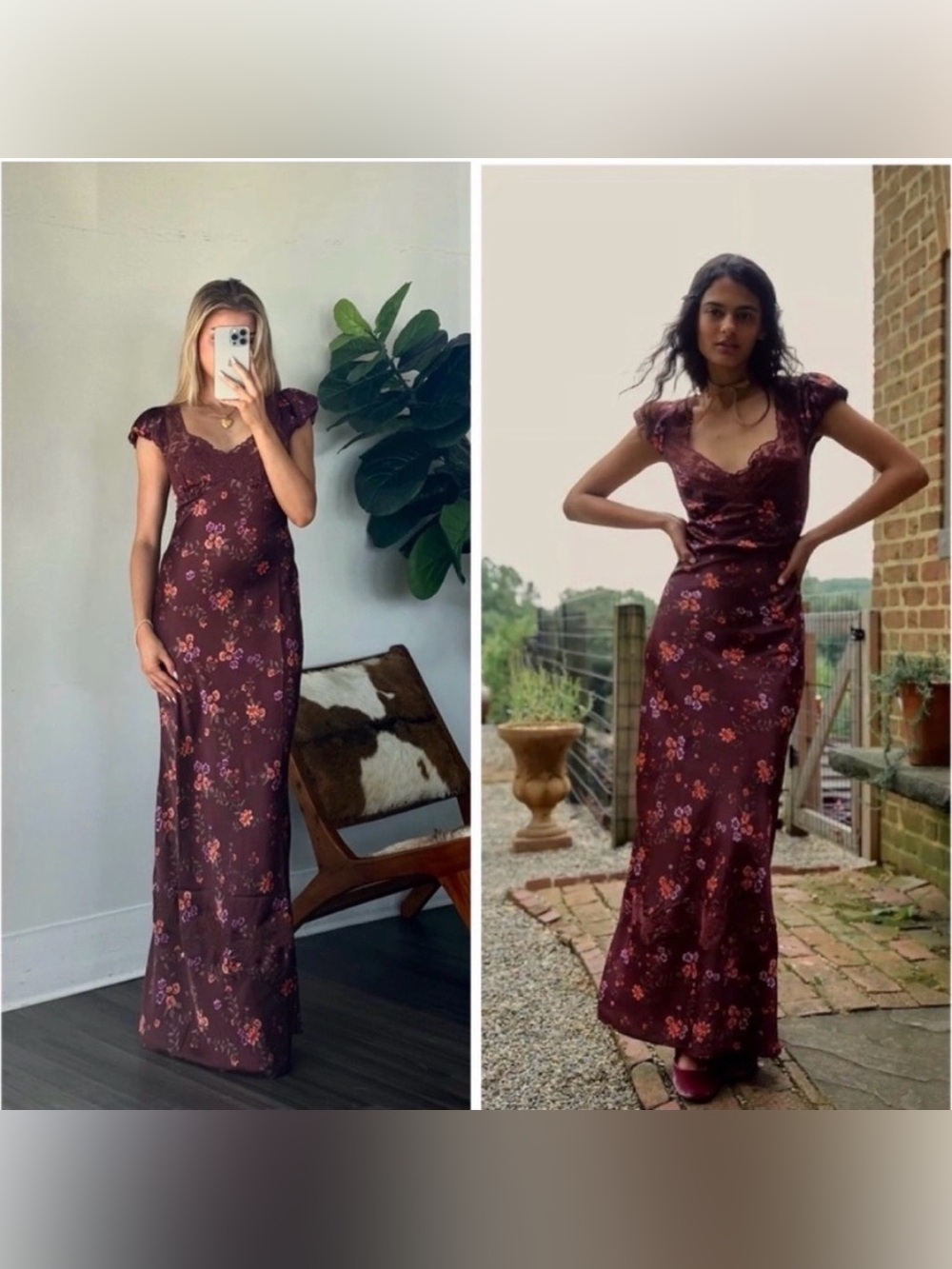 Free People Burgundy Floral Maxi Dress